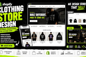 build shopify clothing store for streetwear, y2k brands, shopify clothing store