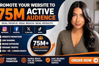 promote shoutout share website link to 75m instagram fb x tiktok active audience