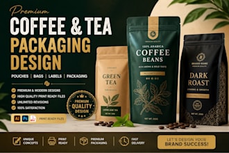 design premium coffee, tea pouch and packaging labels