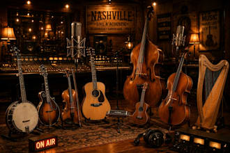 record mandolin, harmonica banjo, cello ukulele,fiddle , doublebass, guitar,harp