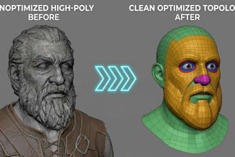 do 3d retopology 3d sculpt model uv mapping textures, unwrap polycount 3d rig