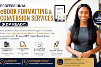 do the ebook conversion from PDF, word, indesign into epub, kindle formats