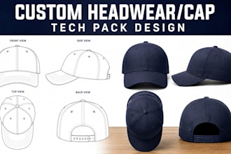 create production ready headwear hat and cap tech packs for brands manufacturing