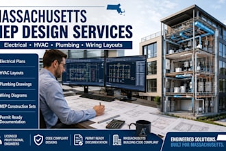 design massachusetts mep set of electrical, hvac, plumbing, and wiring layouts