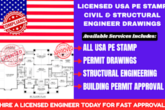 licensed california florida ny tx nj civil structural engineer pe stamp drawings