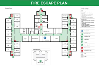 design fire emergency evacuation plan, fire escape plan, egress plan