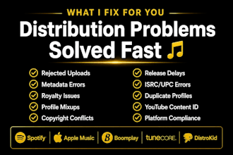 fix your distrokid, tunecore, cd baby and music distribution issues fast