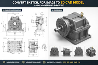 convert sketch PDF image to 3d cad model and engineering drawing
