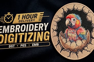 digitize embroidery in dst, pes in 1 hour