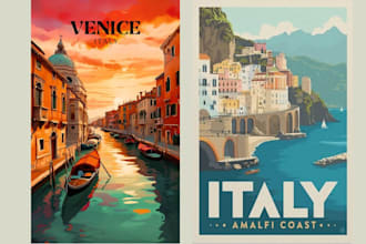 modern retro vintage travel poster art deco, tourism and holiday poster flyer
