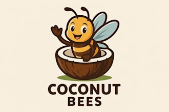 do a unique coconut bees mascot logo design for your brand