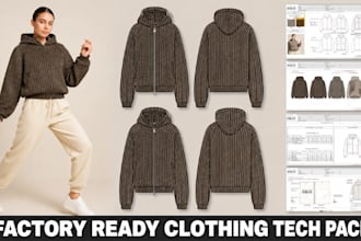 design knitwear and hoodie tech pack flat sketches cad sketches for production