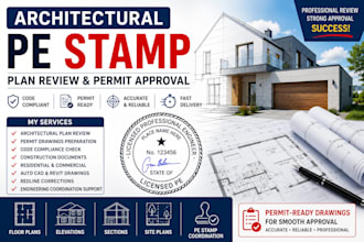 review architectural plans for pe stamp permit approval code compliance