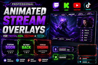 design animated stream overlay for tiktok twitch kick youtube tiktok shop
