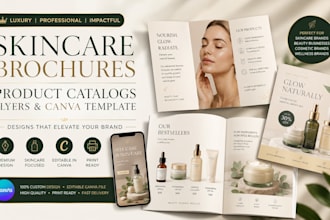 design skincare brochures, product catalogs, flyers, and canva templates