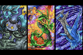 draw stained glass art, classic line illustrations for stained glass character