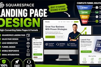 design squarespace landing page, sales page, squeeze page, and funnel