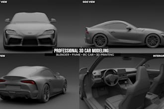 do 3d car modeling, 3d car, police car, rc car, blender car for 3d printing