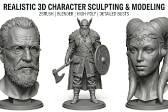 sculpt 3d full body character, realistic face model head bust stl for 3d printng
