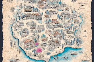 draw tourist map illustration for travel guides