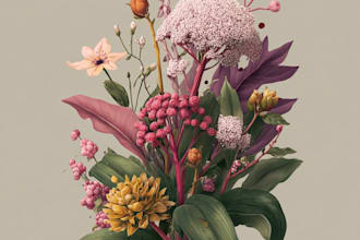 draw botanical illustrations of flowers, plants, line art