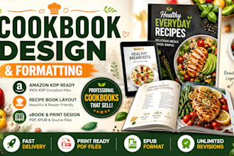 design cookbook, recipe book, cookbook formatting and amazon KDP ebook