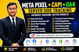 setup or fix ga4, GTM, server side tracking, and meta pixel