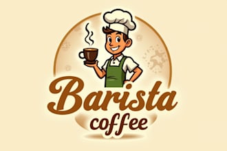 do professional barista coffee cup shop mascot logo for your brand