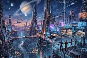 do cyberpunk scifi futuristic city no ai use