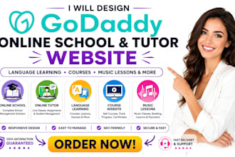 build godaddy online school tutor language learning course music lesson website