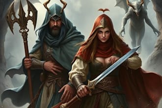 create semi realistic fantasy characters for dnd, card games