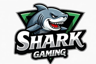 make a high quality angry shark mascot logo with new concept
