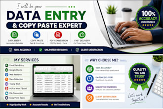 do accurate data entry, copy paste, PDF conversion, and typing work