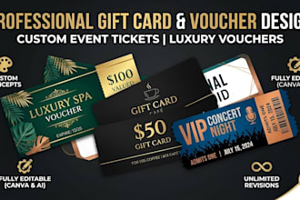 design professional gift cards, luxury gift vouchers, coupons and tickets