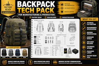 design backpack tech pack and travel bag design for manufacturing production