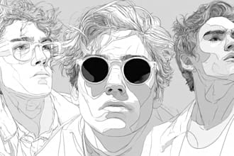 create custom black and white line art illustration