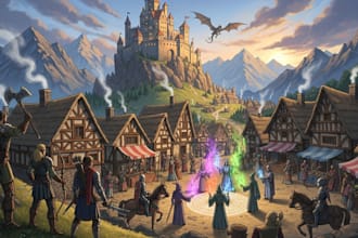 make illustration in fantasy and medieval style