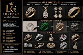 create jewelry cad design, stl file and realistic render