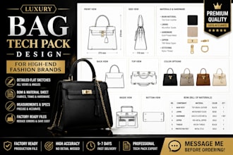 luxury bag tech pack design for high end fashion brands