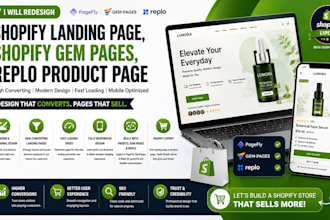 redesign shopify pagefly landing page, shopify gempages, replo product page