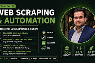 do python web scraping, scrapy, selenium and API extraction