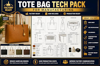 design tote bag tech pack and canvas bag design for fashion manufacturing