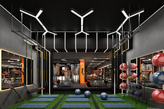 design modern gym interior and create realistic 3d renders
