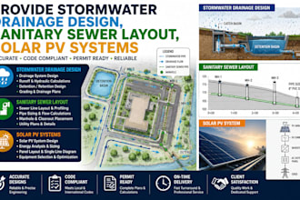 provide stormwater drainage design, sanitary sewer layout, solar pv systems