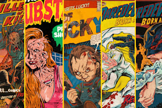 draw custom retro vintage comic illustrations, horror comic art, tshirt arts