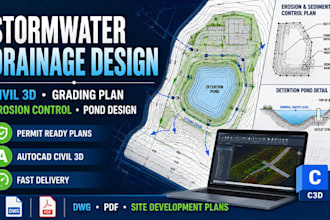 design stormwater drainage, civil 3d grading, erosion control and pond plans