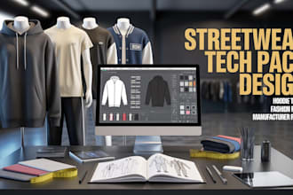 create streetwear tech pack, hoodie tech pack and fashion flats