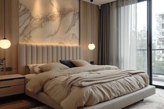 design a stunning modern bedroom interior with  3d renders