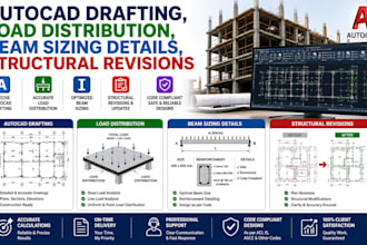 autocad drafting, load distribution, beam sizing details, structural revisions