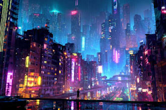 make a illustration of futuristic cyberpunk city
